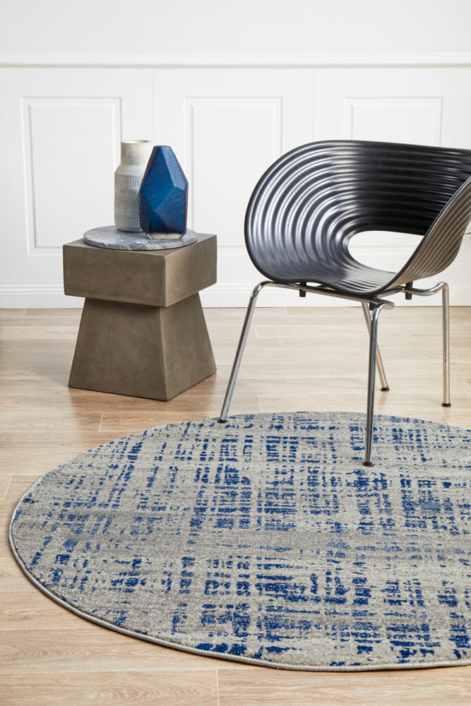 Hot Sale! Mirage Ashley Modern Abstract Blue - Grey Round Floor Rug