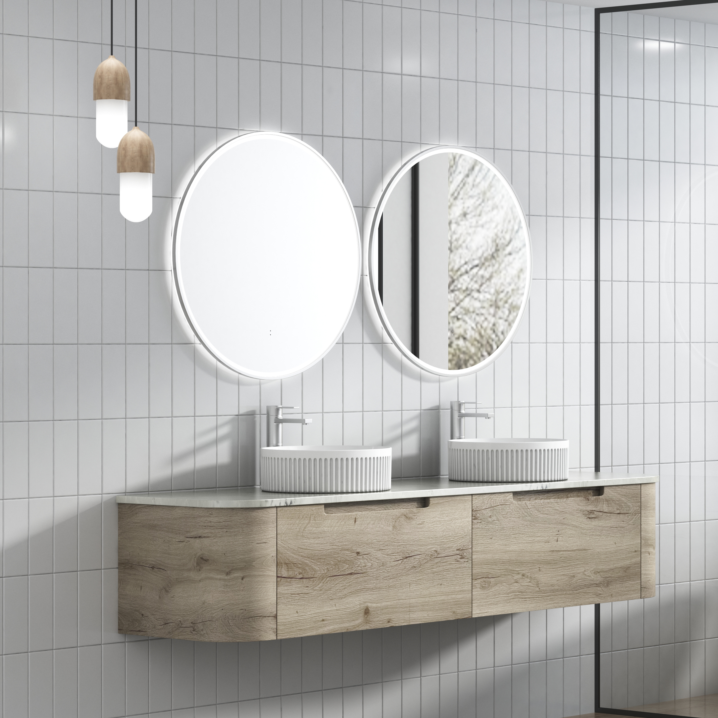 Shop Now! HAMILTON Wall - Hung Curve Vanity in Natural Oak with Multiple Sizes Available