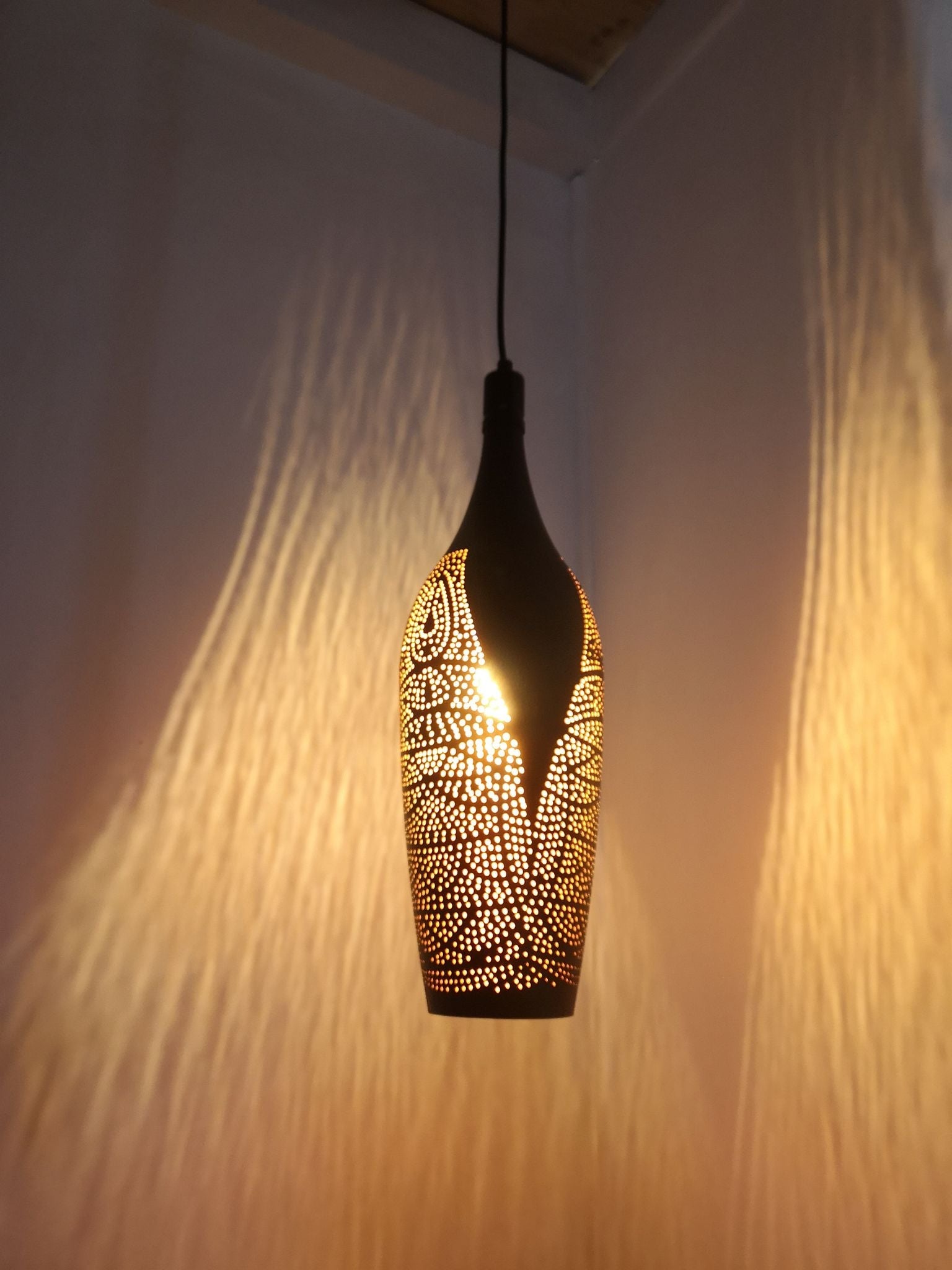Bohemian Style Black Bottle-Shaped Interior Single Pendant Light in Marrakech Design
