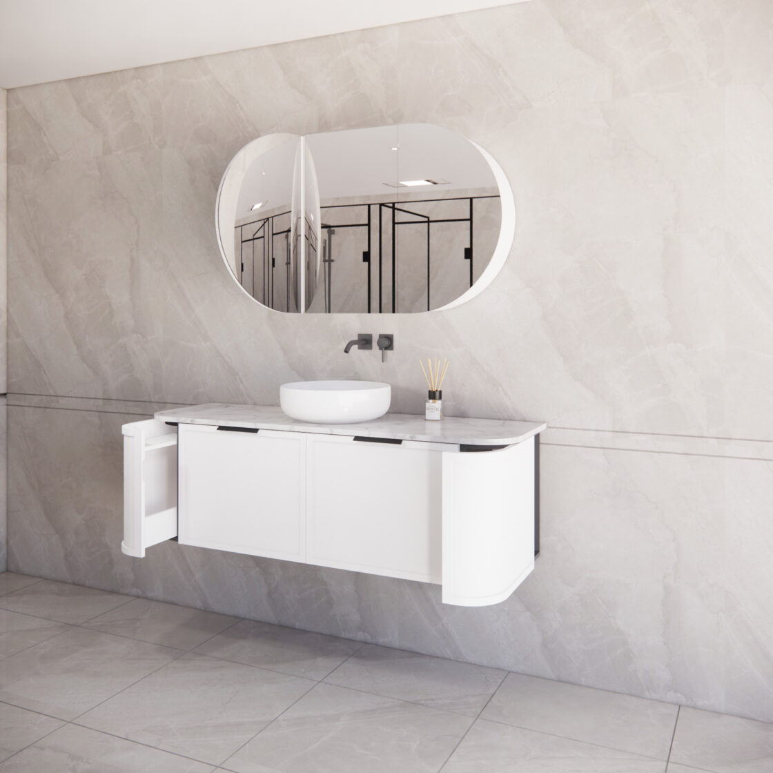 Matte White ABS Houston Curved Wall - Hung Vanity in All Sizes