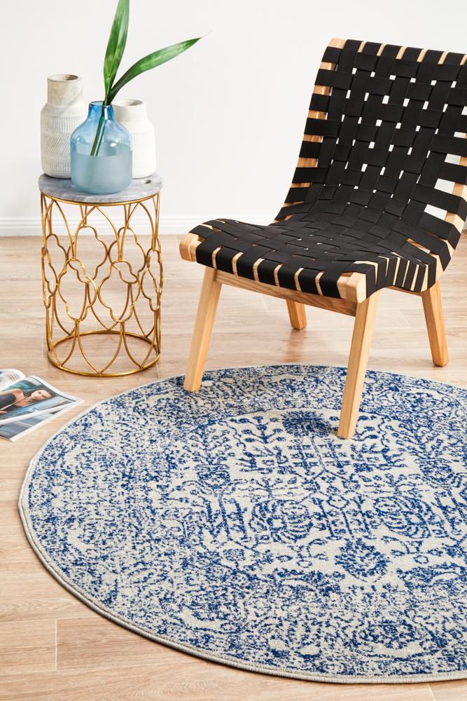 High - Quality Evoke Frost Blue Transitional Round Area Rug