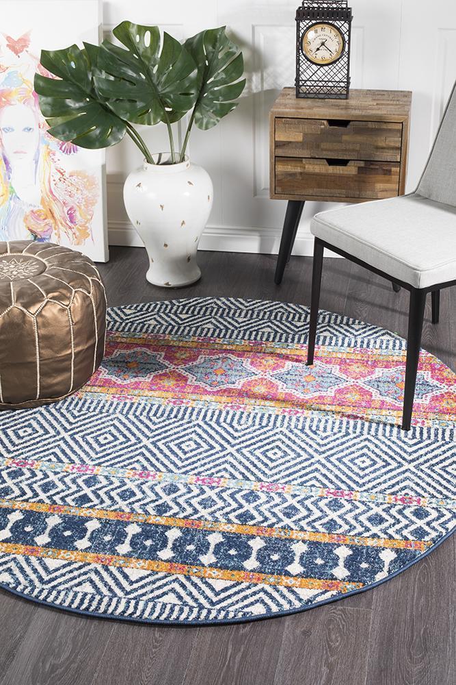Oasis Sabrina Multi - Tribal Round Polypropylene Rug with 10mm Pile