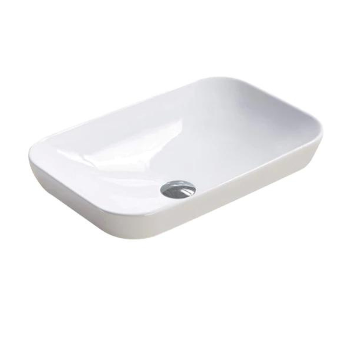 Glossy White Ceramic Rectangle Basin (515x340x155) - POSEIDON Style