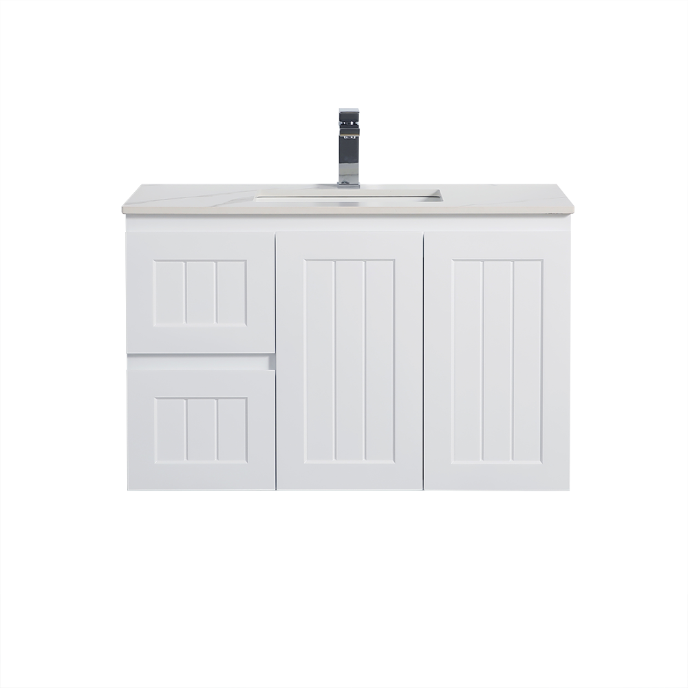 ACACIA Shaker 900mm Wall Hung PVC Vanity in Matte White - Stylish Bathroom Essential