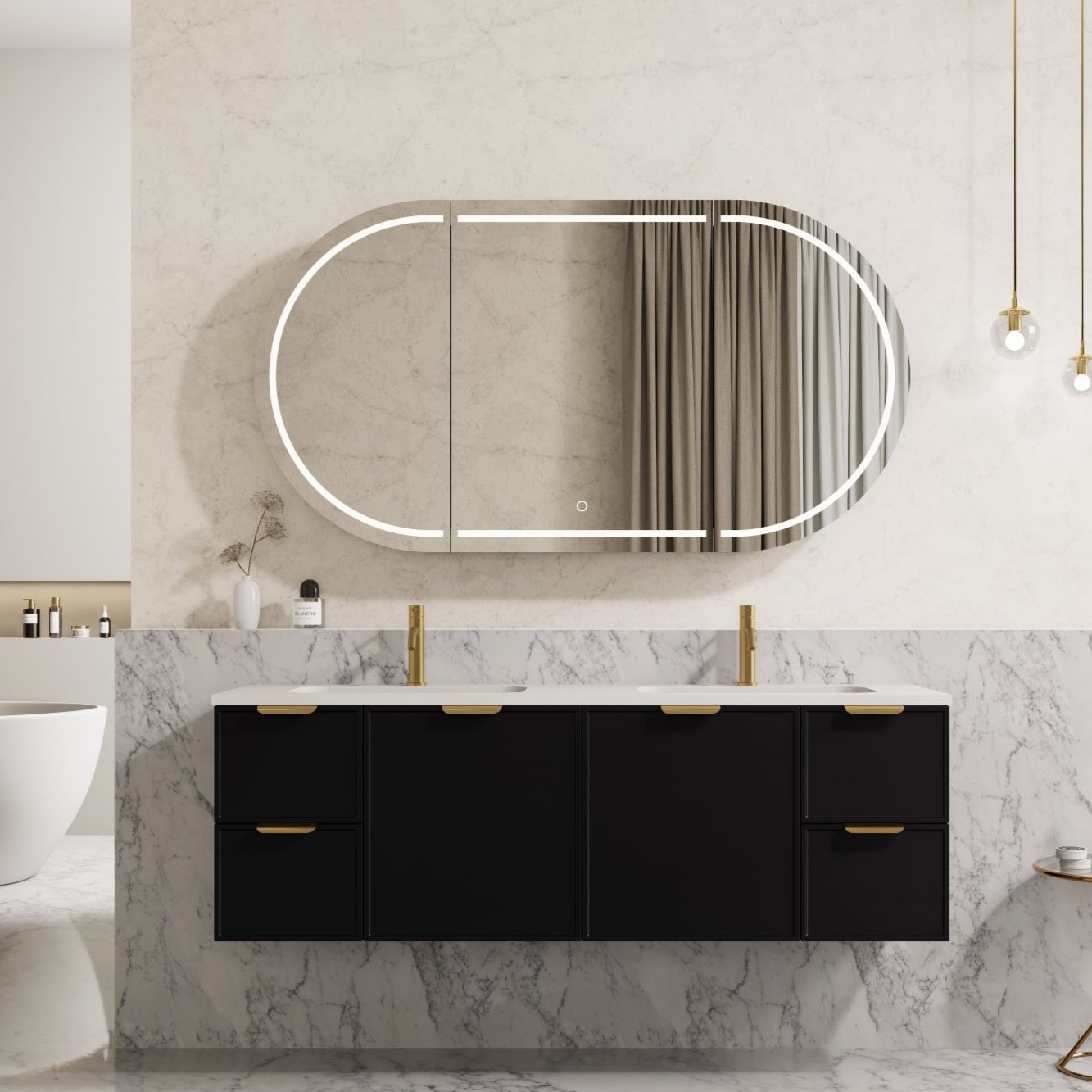 1500mm Miami Wall - Hung PVC Cabinet in Matte Black (Single/Double Bowl)