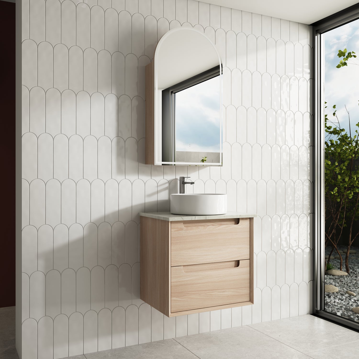Exclusive AINSLEY Wall-Hung Bathroom Vanity in Natural Oak, Available in All Sizes