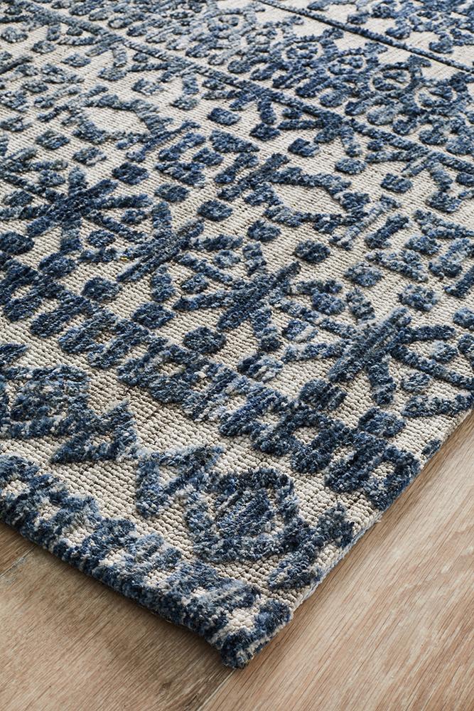 Navy Grey Levi Tara Table Tufted Microfibre Polyester Rug from India