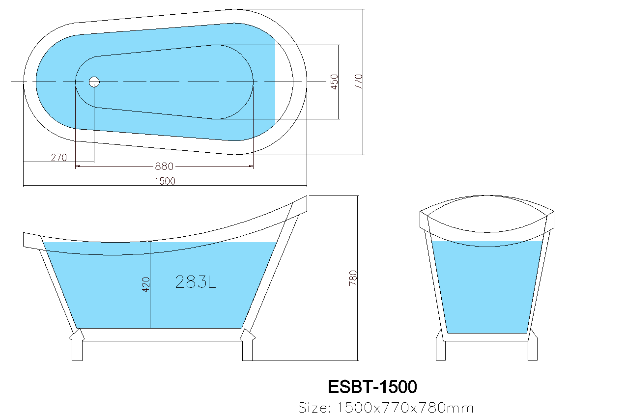 1700mm Espada Luxury Freestanding Non-Overflow Bathtub