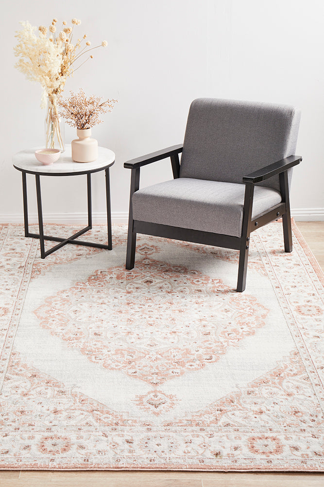 Exquisite Emotion 77 Blush Peach and Ivory Polyester Rug
