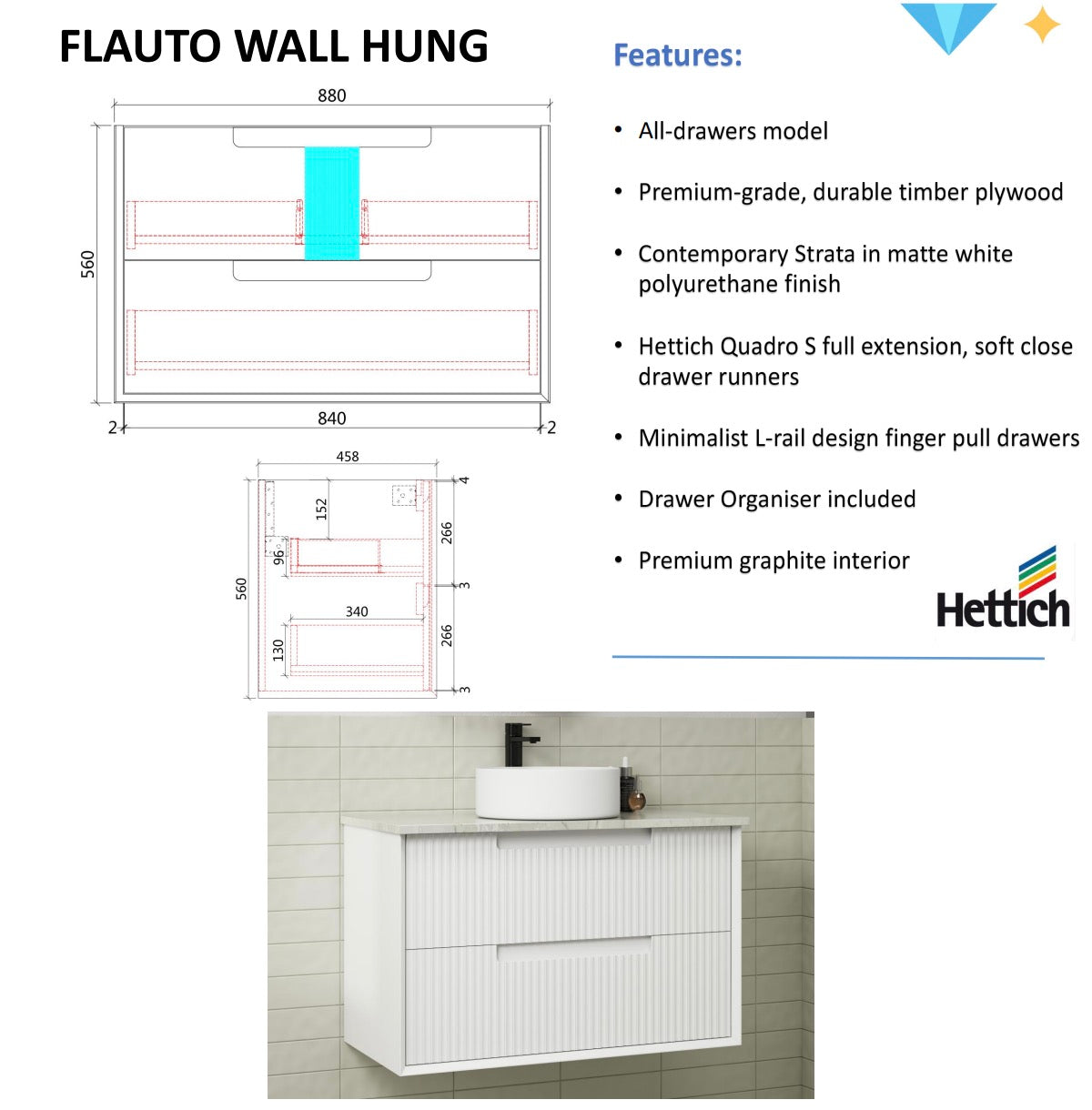 Get Your FLAUTO Matte White Wall-Mounted Bathroom Vanity in All Sizes Now!