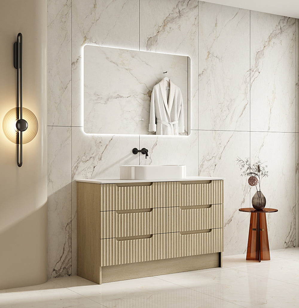 All-Size Natural Oak Fluted Rhea Floor Standing Bathroom Vanity