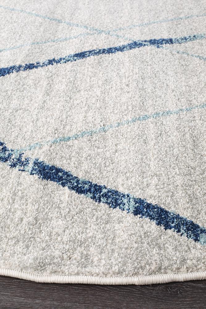 Hot Deal! Oasis Noah Contemporary Round Rug in White & Blue