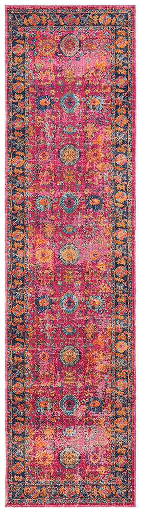 Pink Distressed Runner Rug with Vintage Persian Look - Eternal Whisper Corners