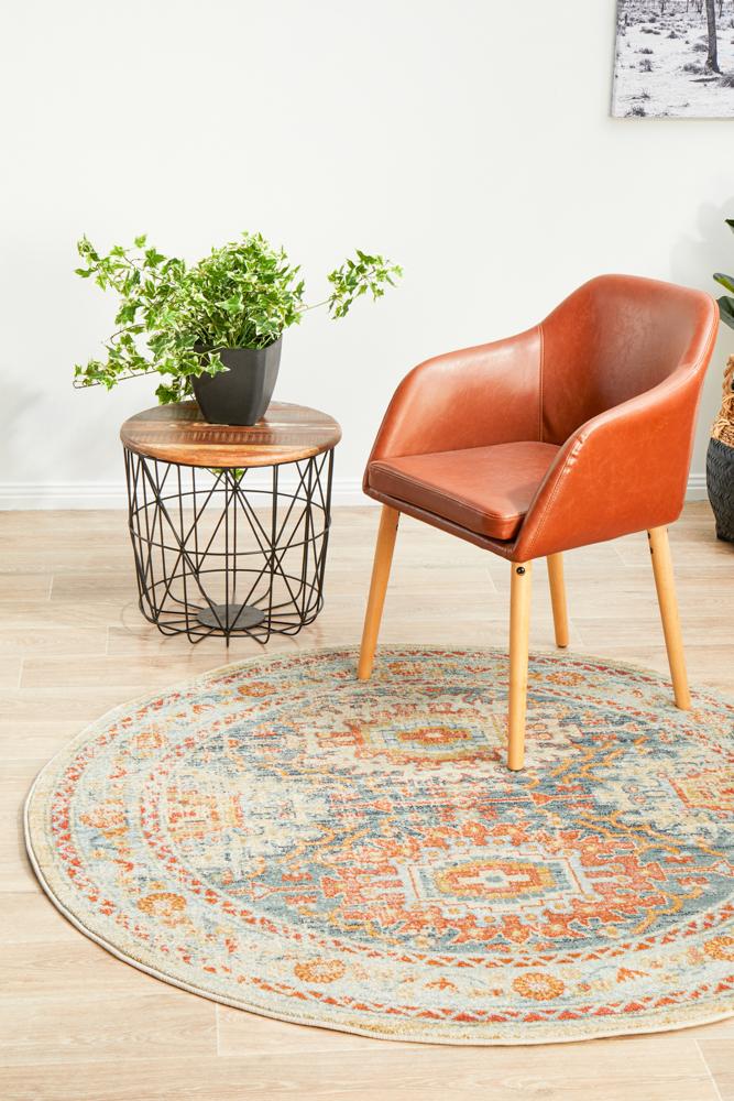 Stunning Legacy Blue Circular Polypropylene Rug with Floral Linings