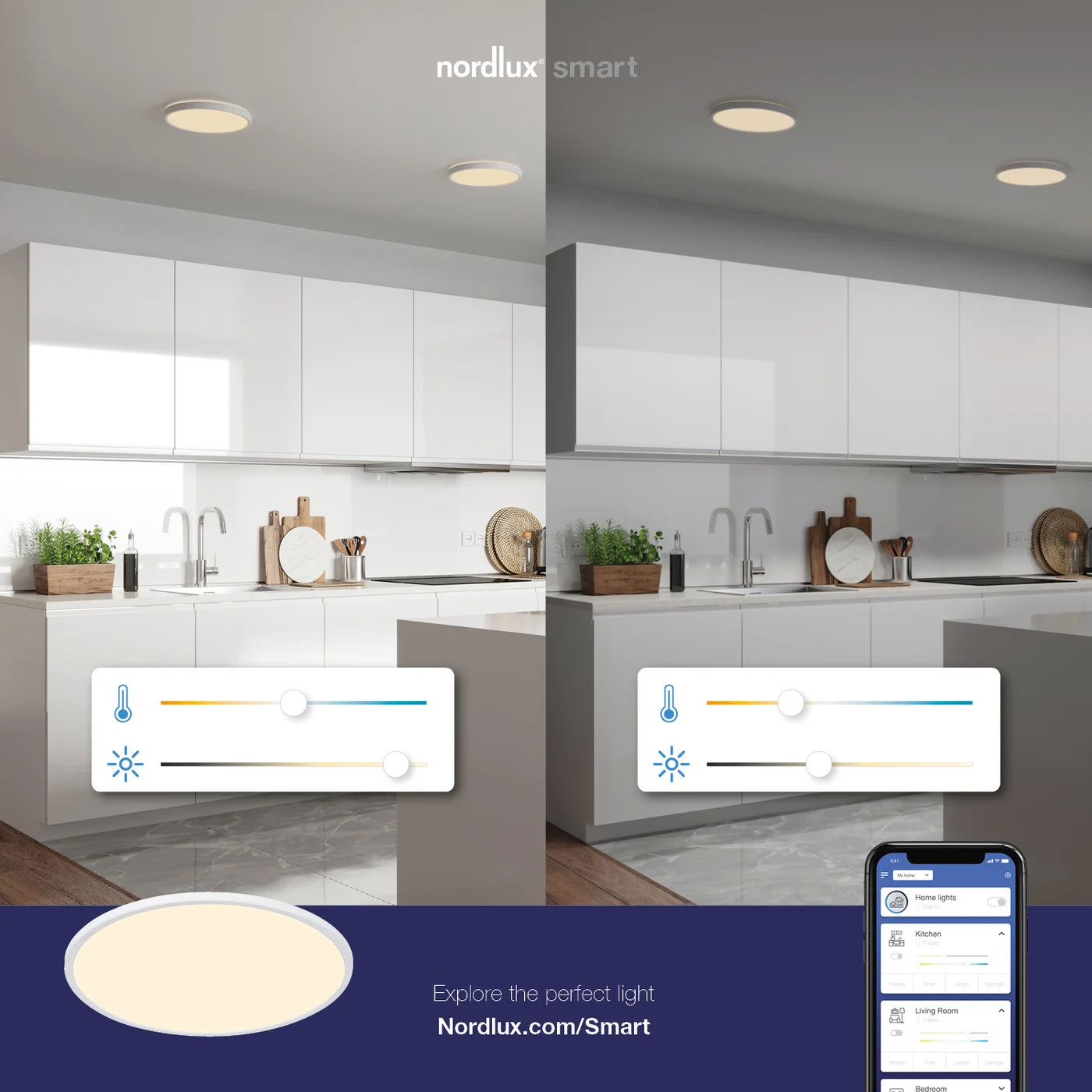 Nordlux Oja Smart 60cm White Ultra Slim Ceiling Light