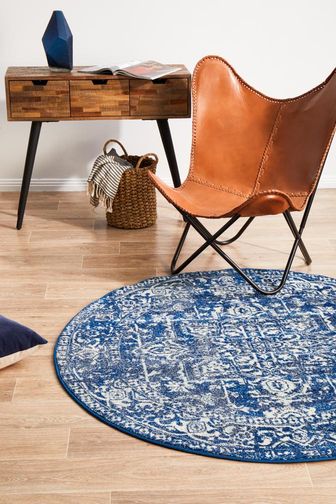 Navy Transitional Evoke Contrast Glittering Round Rug