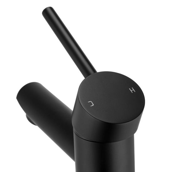 LUCID PIN Round Black Tall Basin Mixer - Ideal for Modern Bathrooms