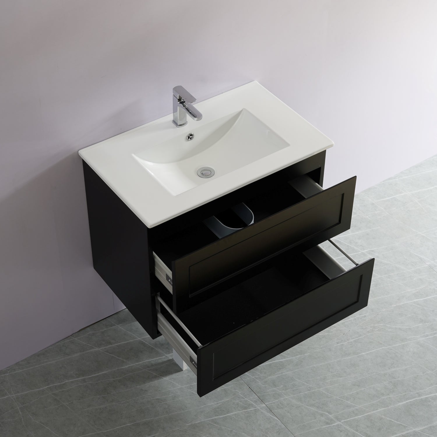 750mm Matte Black Fremantle PVC Wall - Hung Vanity Cabinet with Premium Features