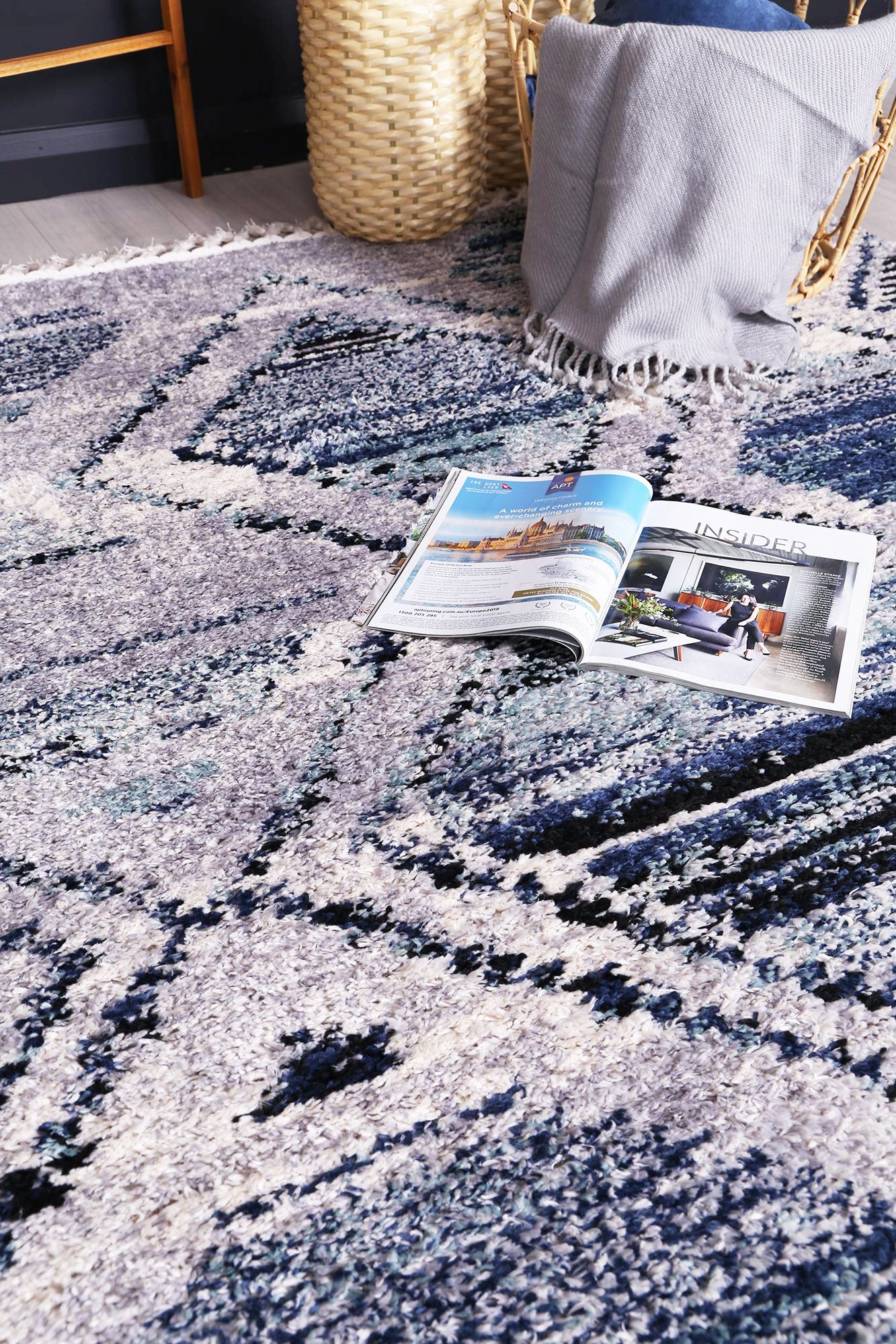 Stylish Navy Blue Geometric Diamond Rug from Myk Collection