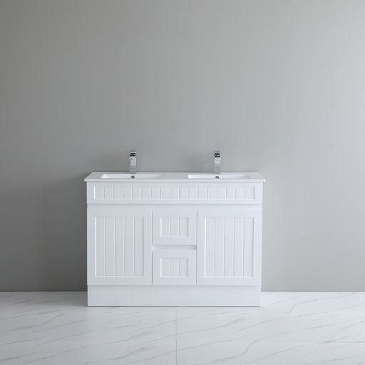 Promotional 1200mm Double Bowl Acacia Shaker PVC Floor Standing Vanity
