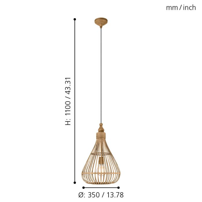 AMSFIELD Natural Cane Finish Brown Pendant Light for Living Areas