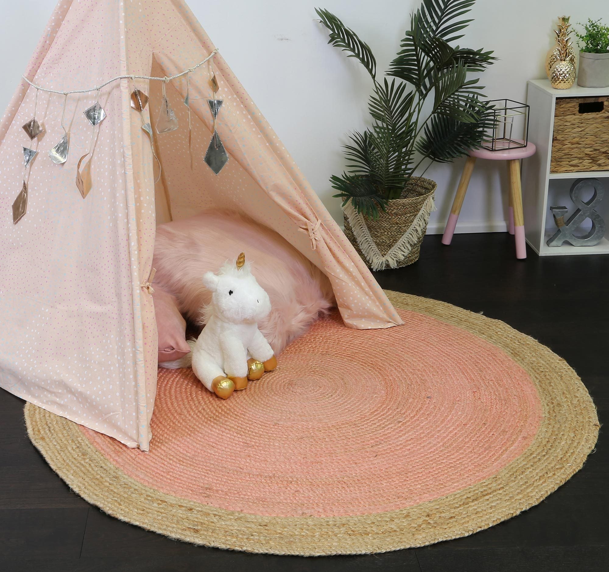 Discount Hampton Pink Round Jute Centre Rug for Coastal Decor
