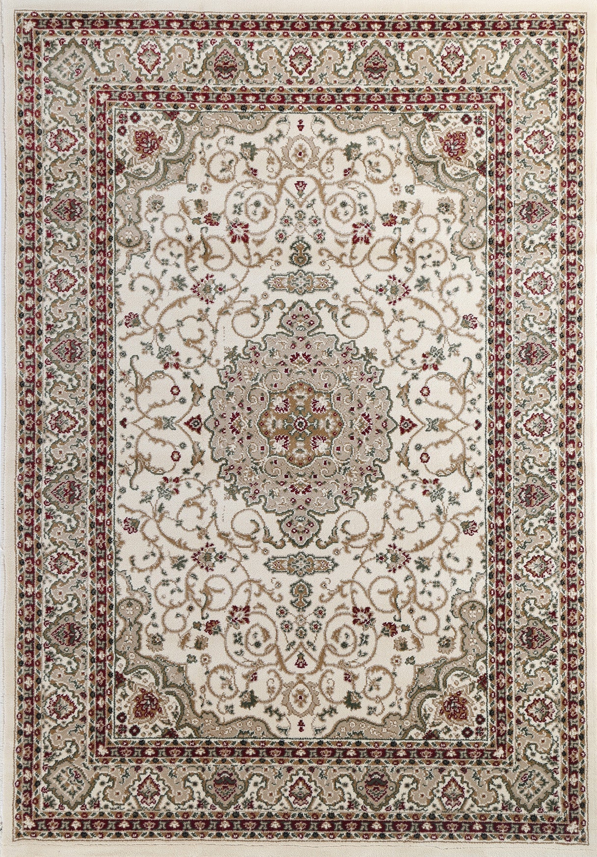 Elegant Cream - Bordered Modern - Traditional Flowered Washable Rug