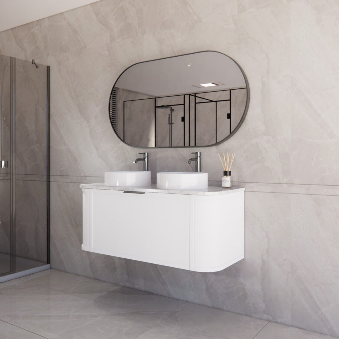 Matte White ABS Houston Curved Wall - Hung Vanity in All Sizes
