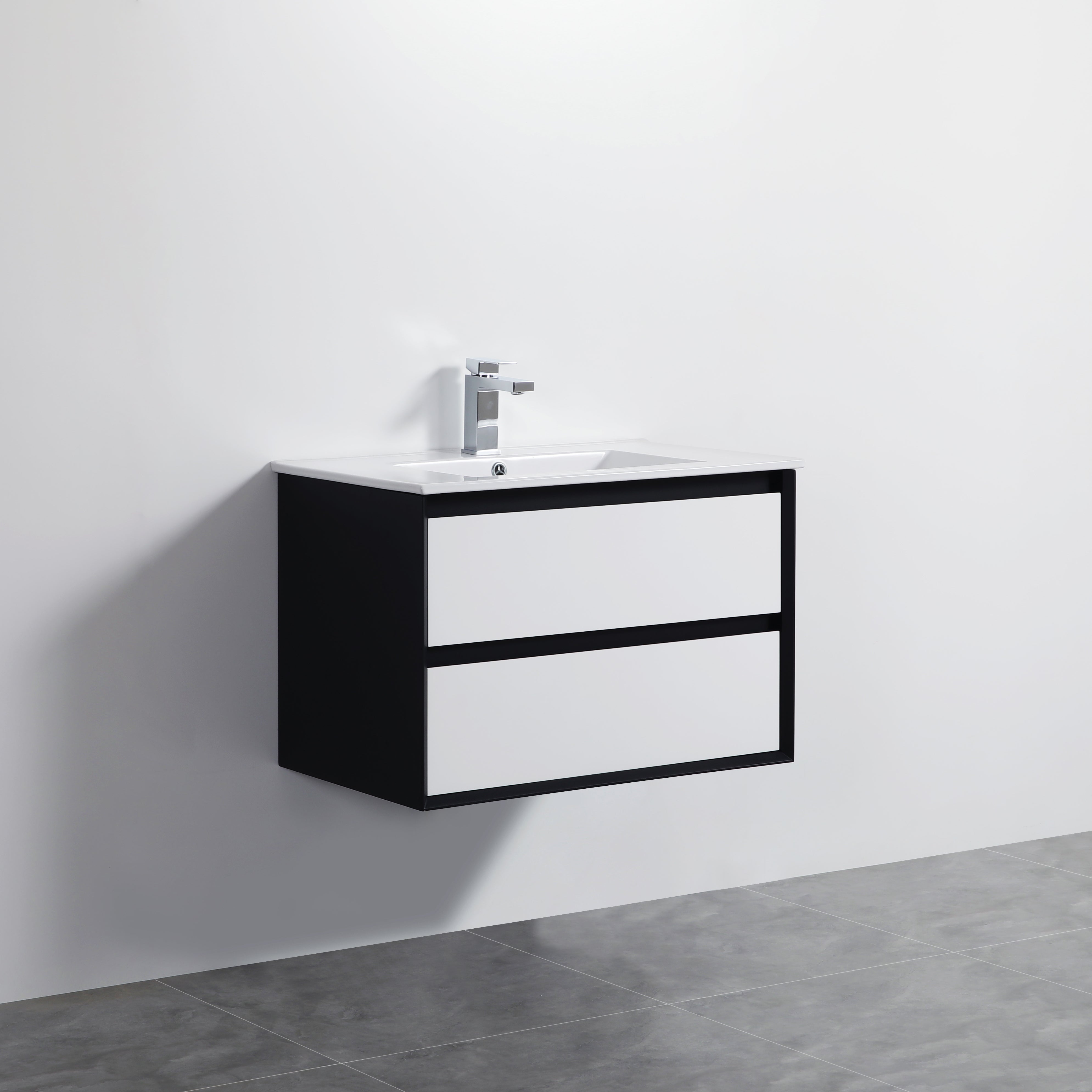 750mm Petra Matte Black and White PVC Wall - Hung Vanity for Stylish Bathrooms