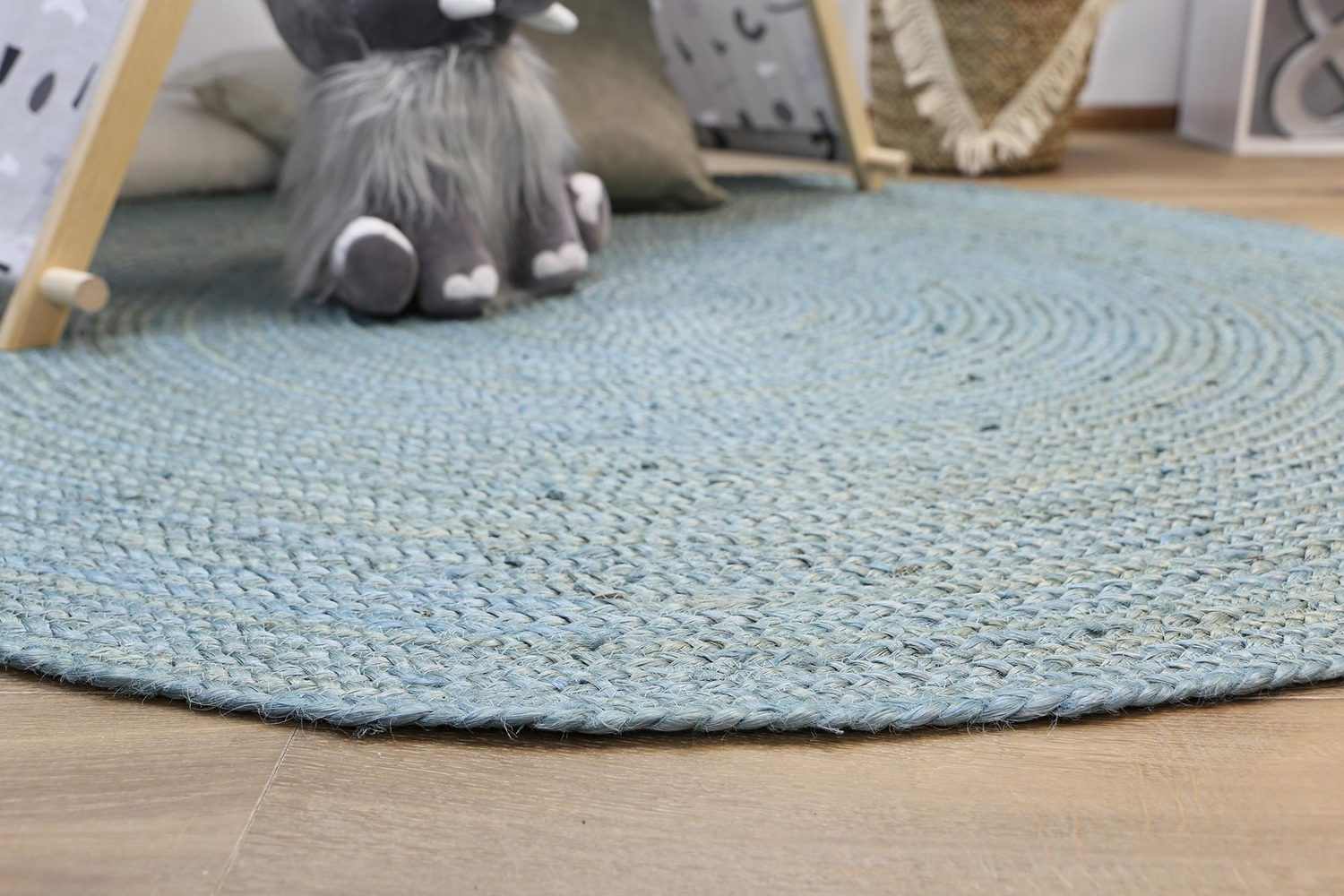 Elegant Antalya Blue Hand - Woven Round Jute Product