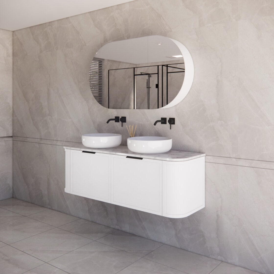 Matte White ABS Houston Curved Wall - Hung Vanity in All Sizes