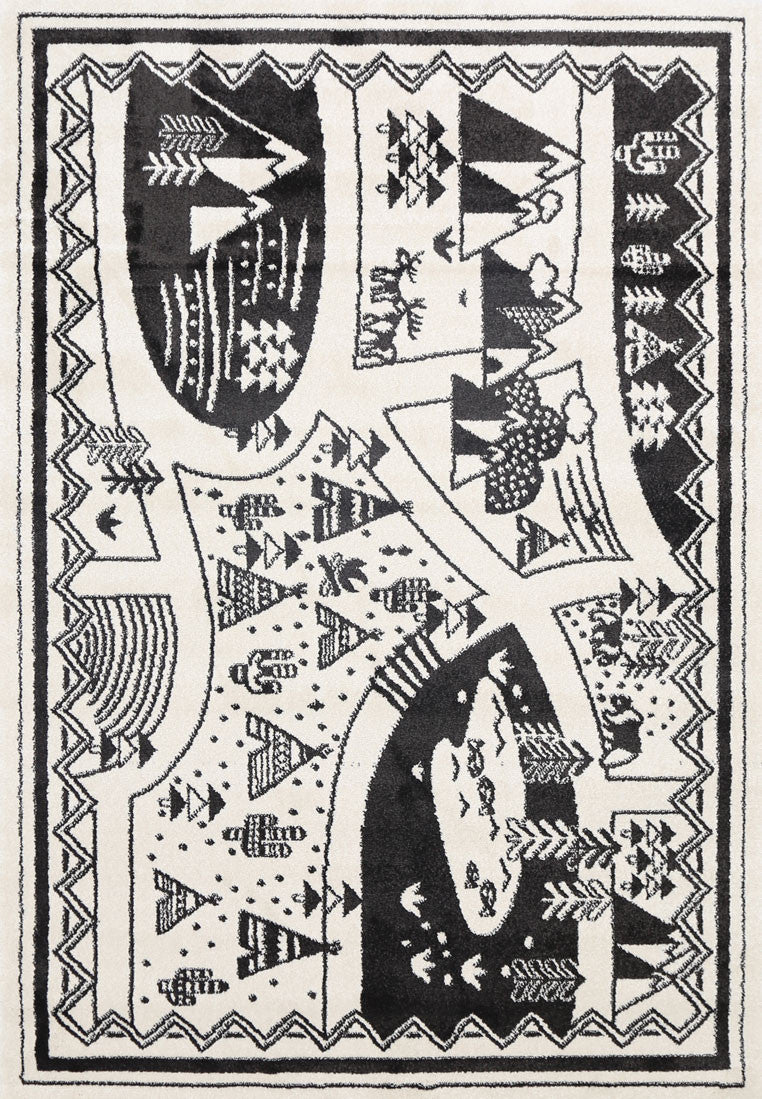 Piccolo Kids Black and White Camping Adventure Rug - Great for Play!