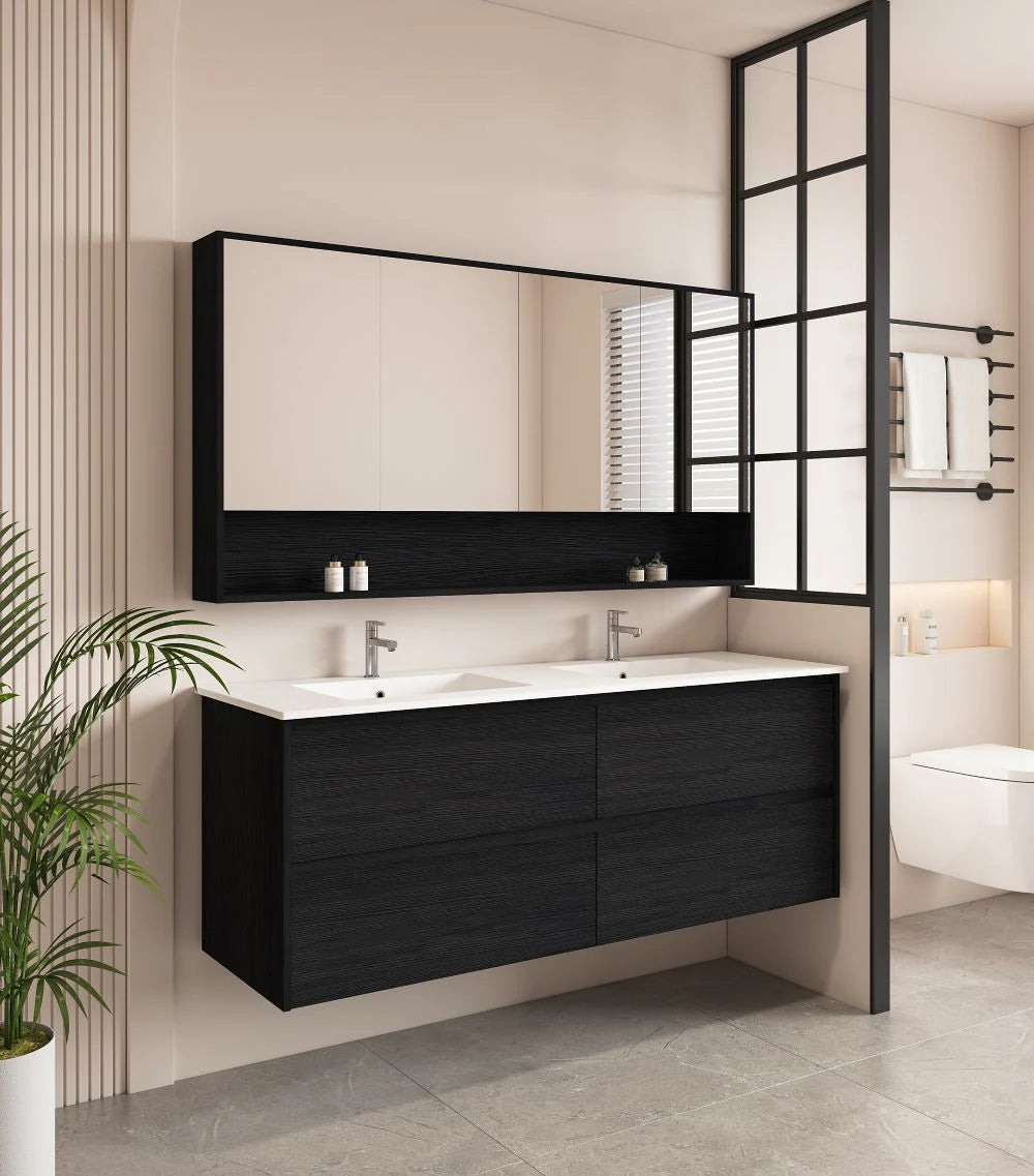 HERA Black Oak Wall-Hung MDF Vanity Cabinet - All Sizes Available