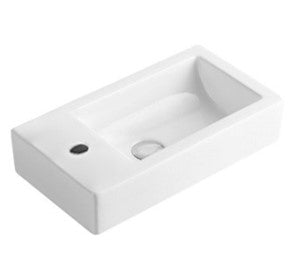 Gloss White Fine Ceramic MINI Right - hand Rectangle Wall - hung Basin (455x250x120)