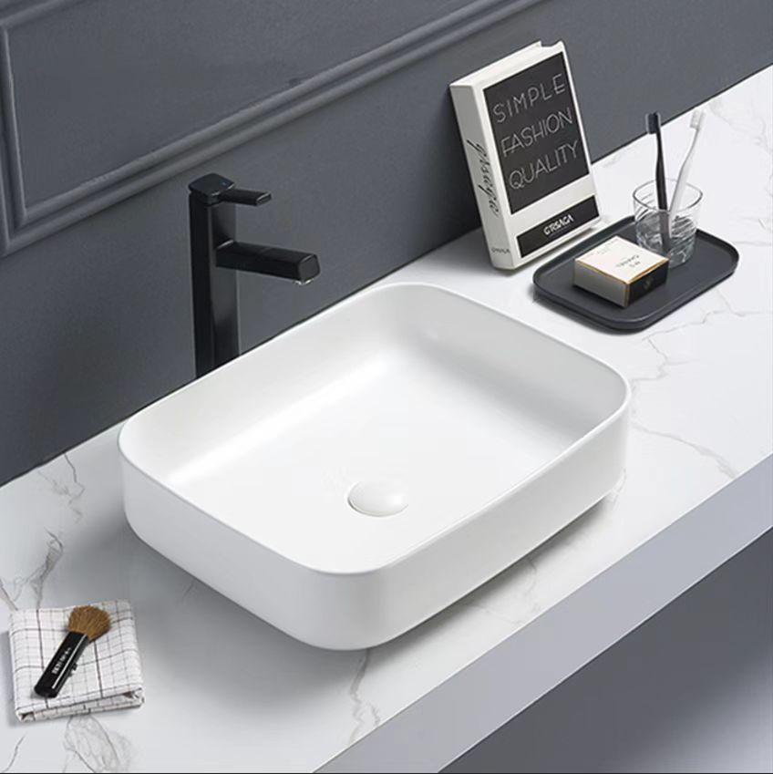 Matte White Ceramic Rectangle Basin with French Fluted Design (500x390x130)
