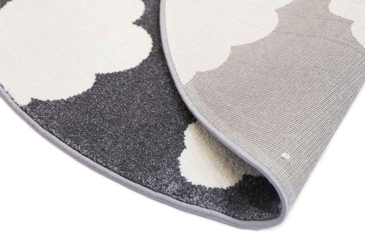 Piccolo Kids Rug in Dark Grey and White Cloud Design