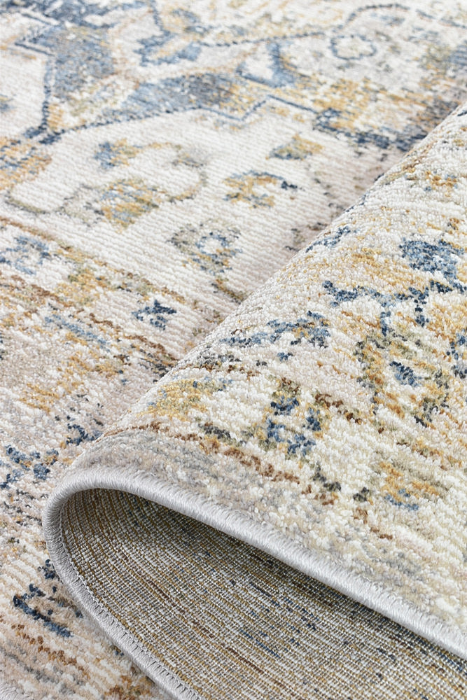 Stylish Medina Blue and Grey Floral Rug 0321B with Faded Look