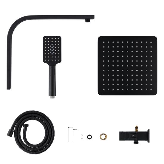 AQU 10-Inch Square Matte Black Shower Station with Top Water Inlet - Ideal for Modern Bathrooms