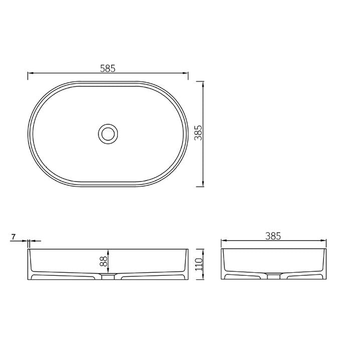 Exclusive NOOSA Oval Matte White Solid Surface Counter - top Basin (580x350x135)