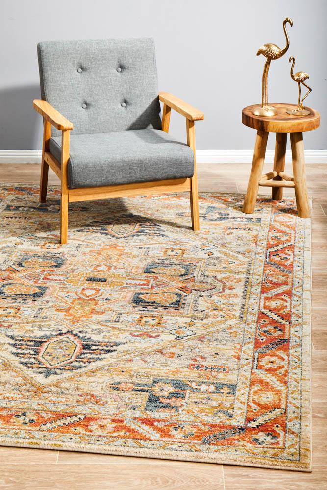 100% Polypropylene Legacy Rust Rug with Faded Persian Design, Made in Turkey