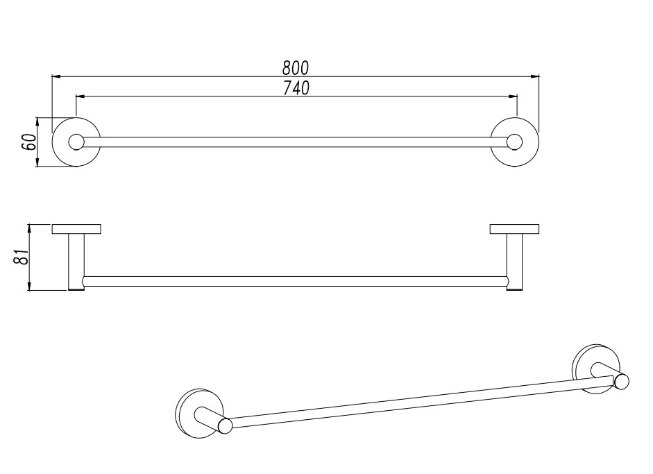 Sale! 800mm LUCID PIN Series Single Brushed Nickel Stainless Steel Towel Rack Rail
