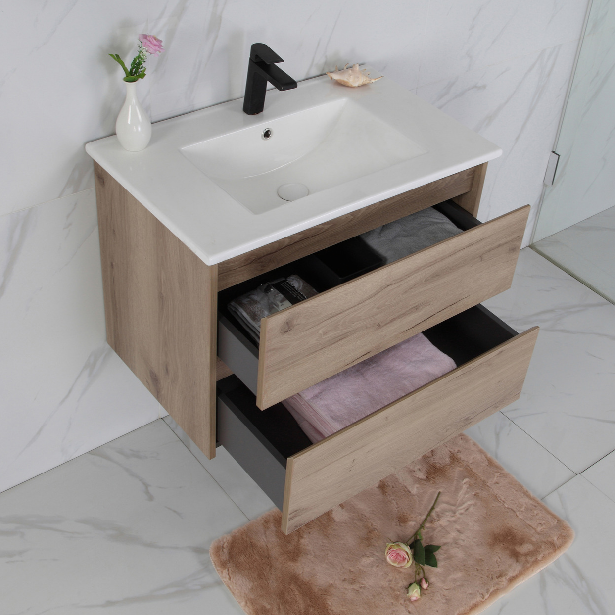Exclusive MAX MDF Wall Hung Vanity in Natural Oak (All Sizes)