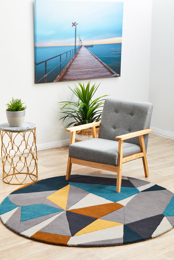 Hot Sale! Matrix 902 Safari Pure Wool Round Area Rug with Geometric Patterns