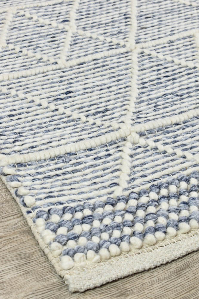 Albona Blue-White Blend Wool and Viscose Hand-Woven Rug