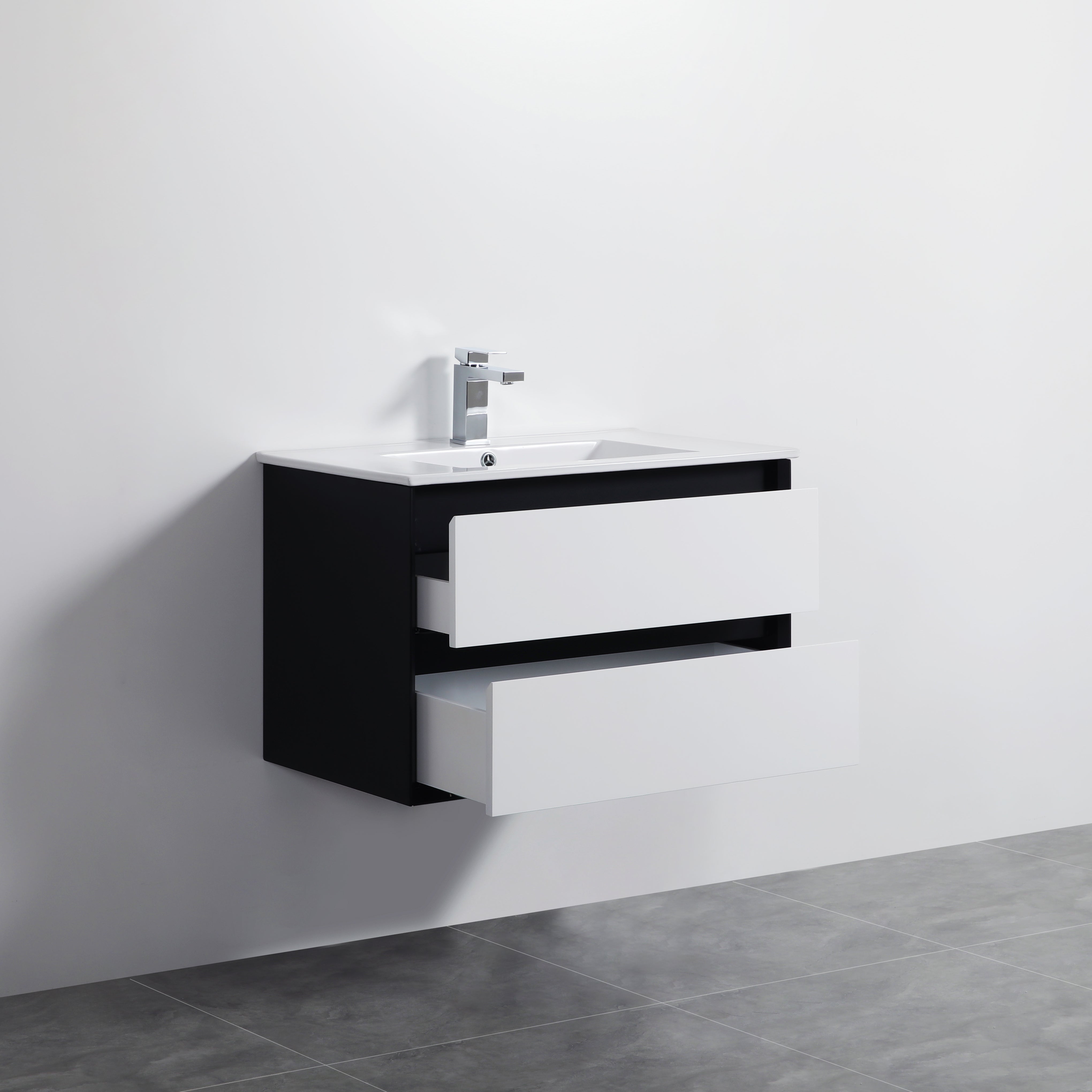 750mm Petra Matte Black and White PVC Wall - Hung Vanity for Stylish Bathrooms
