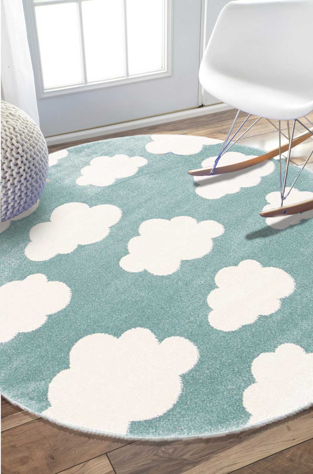 Piccolo Aqua White Cloud Washable Kids Comfort Rug for Grand Imagination