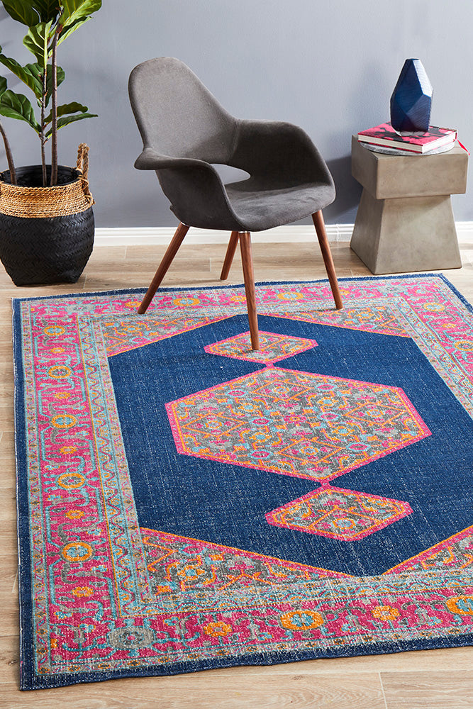 Get the Distressed Look! Eternal Whisper Blink Navy Polypropylene Rug from Turkey