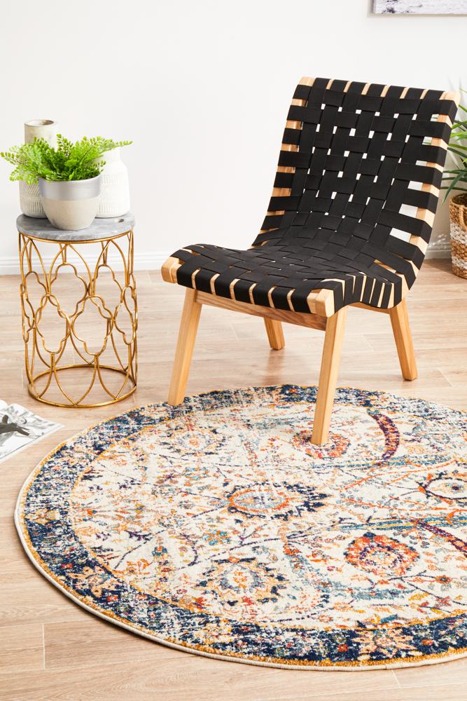 Stunning Evoke Peacock Ivory Round Rug with Transitional Style