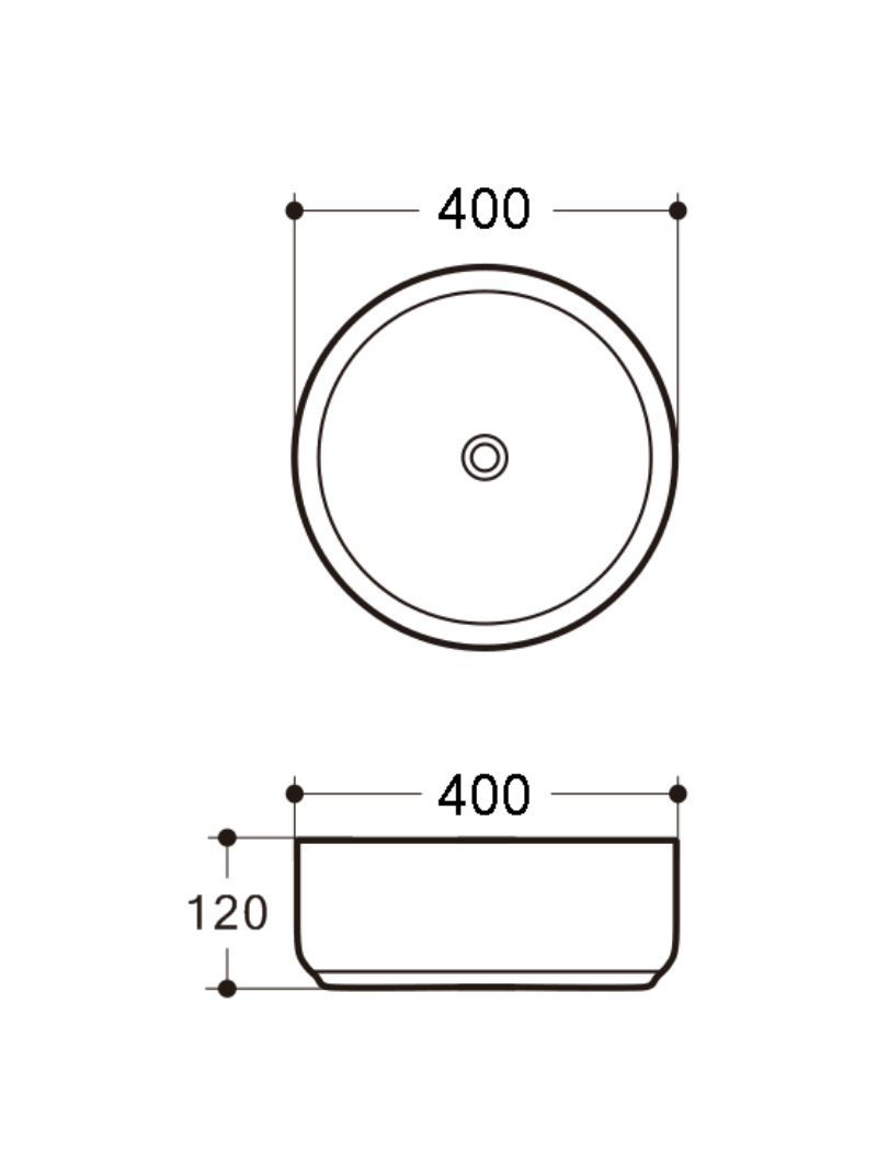 Hot Sale! 400mm Round Above Counter White Ceramic Basin