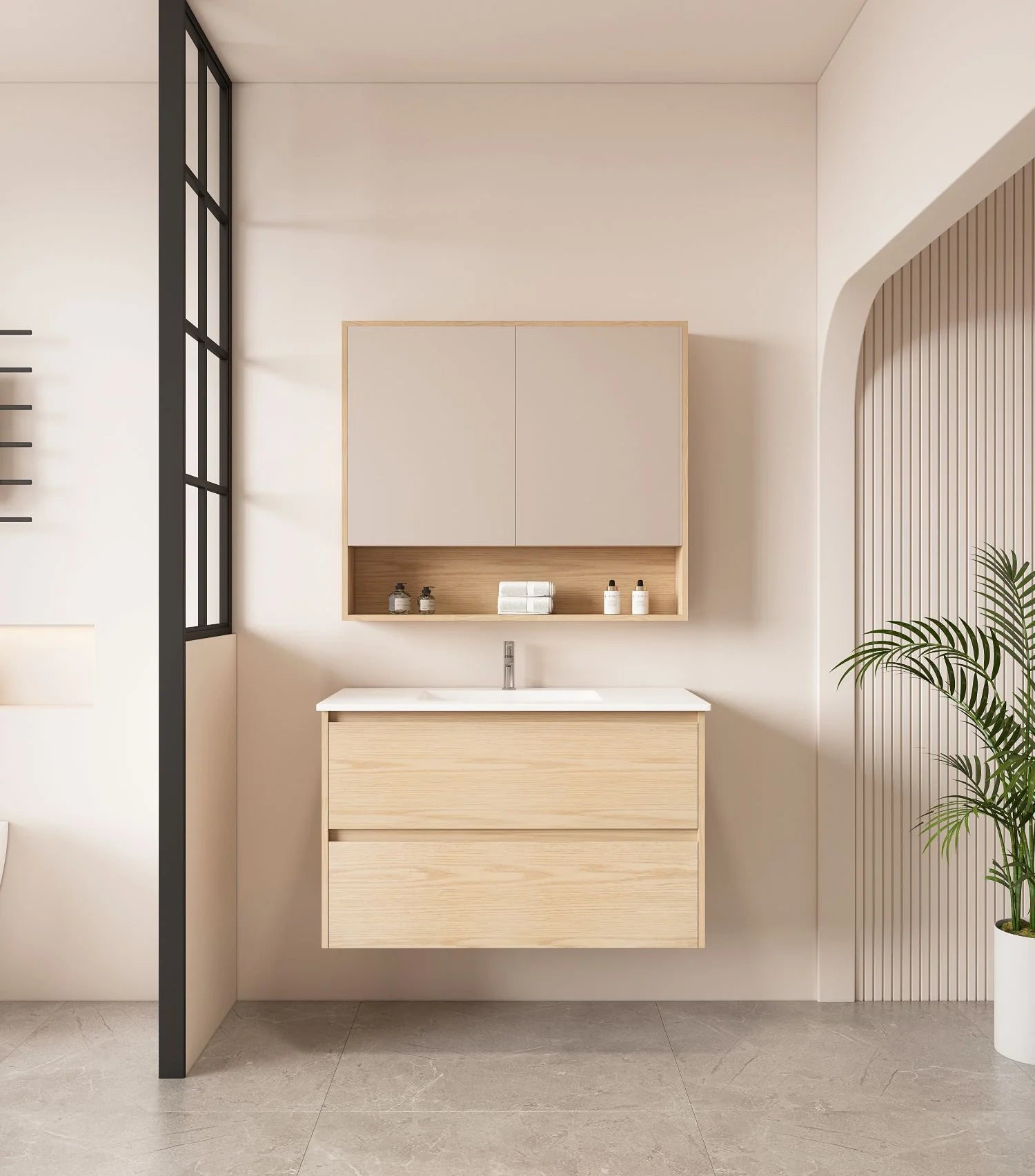 HERA MDF Wall-Mounted Tas Oak Vanity Cabinet in Various Sizes